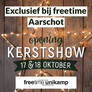 In onze winkel in Aarschot kan je dit weekend exclusief terecht voor de opening van de kerstshow. Je geniet er op 17 & 18 oktober van 15% korting op de hele kerstcollectie. Info en voorwaarden: https://unikamp.be/kerst-2020 | Freetime Shop