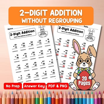 2-Digit Addition Without Regrouping Worksheets | Easter Math Activities |PDF&PNG