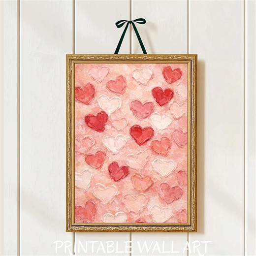 Pink Heart Pattern Print, Valentine's Day Wall Art - Etsy