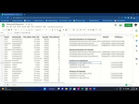 Standard Deviation and Variance (Population and Sample) in Google Sheets