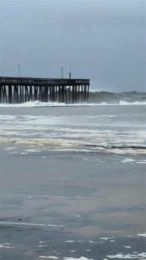 7.9M views · 43K reactions | Absolute monster waves in Ocean City this evening. As tall as the pier as high tide rolls in. | Meteorologist Jake Grant | Facebook