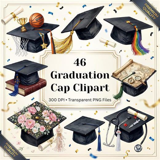 Graduation Cap Clipart Bundle PNG | Graduation Hat Cap Art | Graduation Cap PNG | Transparent Graduation Cap Clip Art - Etsy