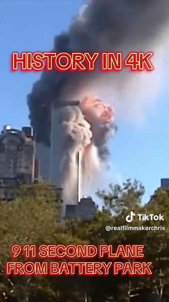 HISTORY IN 4K- Flight 175 impacts the south tower on September 11th. Viewpoint from Battery Park. #HistoryTok #worldtradecenter #americanhistory #twintowers #september11