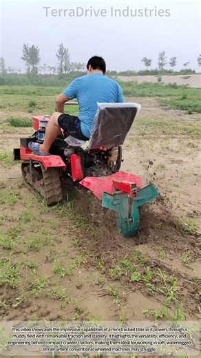 Powerful Mini Crawler Tractor Ploughing Muddy Field!