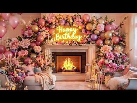 Pink Birthday Party Background | Pastel Birthday Party Fireplace Ambience, Floral Birthday Wallpaper