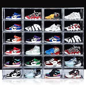NYZE 12 Pack Acrylic Shoe Boxes Side Open, Clear Shoe Box Plastic Stackable, Shoe Storage Organizer with Magnetic Door, Shoe Display Shoe Containers with Lids Fits Up to Size 15