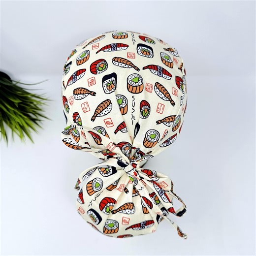 Ponytail Scrub Cap With Satin Lined Option. Sushi Roll Surgical Hat for Women by Paradise Caps. - Etsy