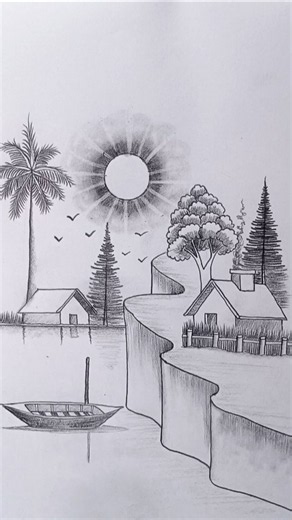 Beautiful 3D Mountain View Drawing | Easy Pencil Scenery Drawing for Beginners 🏔️✏️