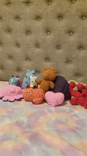 This trend but with my crocheted stuffies 💖✨🙌