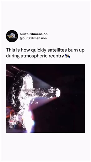 Our Third Dimension | Space Science Universe on Instagram: "⚠️Explanation: Engineers simulate the burn-up of a Solar Array Drive Mechanism (SADM), one of the bulkiest items on a typical satellite, by placing a representative unit in a plasma wind tunnel that reproduces reentry heating and airflow. The SADM rotates the solar array wings so they stay pointed at the Sun, which is essential for electrical power and stable mission operations. Because this mechanism is heavy and compact, parts can sur