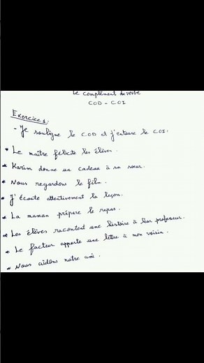 Le complément d'objet direct COD - le complément d'objet indirect COI exercices corrigés #français