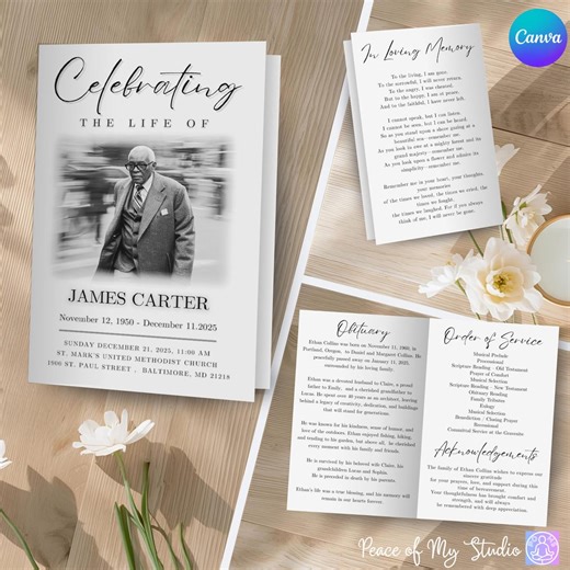 Editable Celebration of Life Program Template (canva) - Etsy