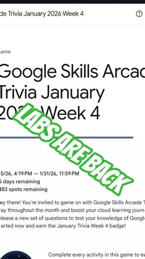 Week 4 Trivia Lab Update | Google Arcade C1 #shorts #ytshorts #qwiklabsarcade2026