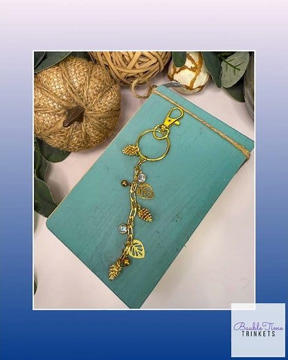 Charming Gold Keychain with Pine Cone & Leaf Charms