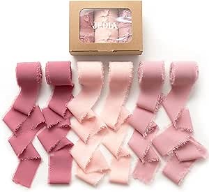 Chiffon Ribbon, 6 Rolls Rose Flower Ribbons, 1.5" x 7Yd Dusty Rose Bouquet Ribbon Set for Wedding Invitations, Gift Wrapping, Wedding Decor, Bouquet Wrap, Bow Making, Bridal Bouquets, DIY Crafts