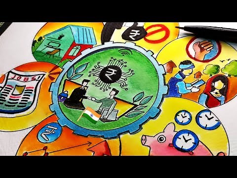 Digital India drawing .Digital economy for empowered India drawing.Digital India painting poster