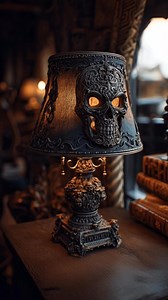The Gothic Skull Lamp Lighting the Dark #SkullLamp #GothicDecor #DarkAesthetic #SkullArt #HauntedStyle #VintageVibes #DarkInterior #CreepyElegance #HorrorDesign | The Cursed Cranium