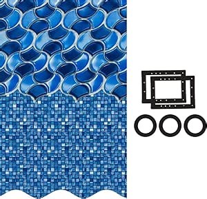 SmartLine 18 ft x 33 ft Oval Swimming Pool Liner | Waves of Poseidon | Overlap Style | 48-52 Inch Wall Height | 25 Gauge Vinyl | for Steel Sided Above Ground Pools | Gasket Kit Included