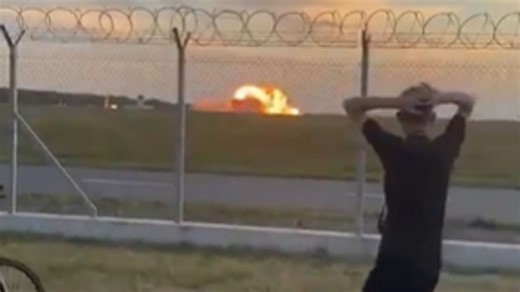 Horror moment F-16 jet crashes sending flames along runway and killing pilot