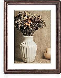 RICHFOCUS 6x8 Picture Frame, Natural Solid Walnut Wood Picture Frame with High Tempered Glass, Handcrafted Rounded Corner 6 by 8 Wooden Frame Matted to 5x7 Photo for Wall & Tabletop Display