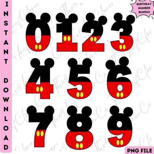 Mickey Birthday Numbers Png, Mickey Numbers Bundle Png, Birthday Numbers, Mickey Mouse Font & Numbers Png, Kids Birthday Sublimation - Etsy