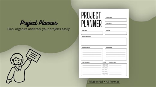 Project Planner Printable PDF, Fillable Project Planner, Task Tracker A4, Minimalist Project Organizer - Etsy