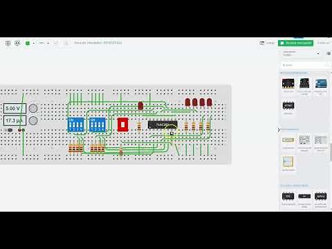 funcionamiento del sumador de 4 bit`s 72hc283 de tinkercad