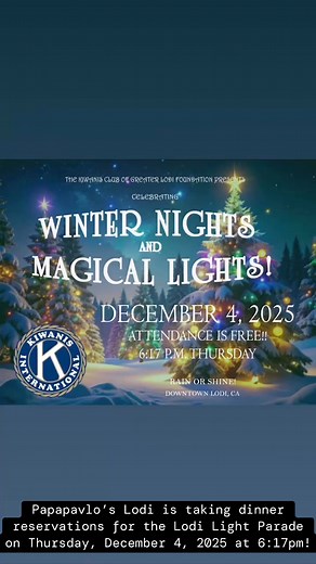 The @lodikiwanis Lodi Light Parade is Thursday, December 4, 2025 at 6:17pm!! Make your dinner reservation at Papapavlo’s Lodi now to grab a window view or a patio view and eat dinner while enjoying a Christmas tradition only found in Downtown Lodi!! 🎅🏼 *We’re at the very beginning of the parade & once it passes, you can head home early! (just plan your parking carefully so you don’t get blocked in - Papa’s Plaza parking is blocked until 9pm)🎄 We are open EVERYDAY at 11am for lunch & dinner! B
