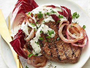 Marinated Flank Steak with Blue Cheese Sauce