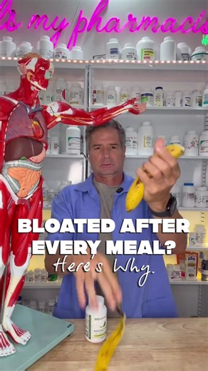 Bloated after every meal? 🎈 Your body may need a little extra help breaking down your food. Digestive enzymes help break down protein, carbs, fats, lactose   more so your body can actually use what you eat. This is why I like MassZymes from BiOptimizers with meals. 👏 #bloating #digestivehealth #digestiveenzymes #guthealth #pharmacisttips