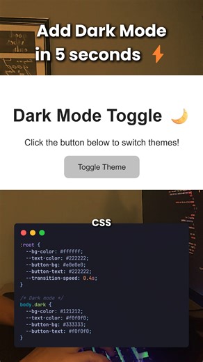 Add a smooth dark mode toggle #darkmode #javascript #css #frontenddeveloper #vscode #codinglife