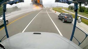 49K views · 441 reactions | Footage released by police shows the moment a fuel tanker truck crashed and exploded into flames on the Interstate 75 in Troy, Michigan, on July 12. Credit: Troy Police Department via Storyful | FOX6 News Milwaukee | Facebook
