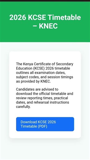 kcse timetable 2026 download