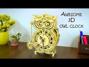 Easy to assemble ROKR 3D owl clock mechanical gears puzzle