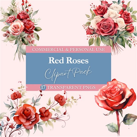 Watercolor Red Roses Clipart Bundle | Transparent PNG Floral Images (digital Download) - Etsy