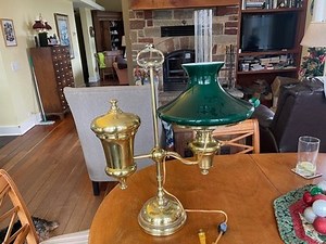 Beautiful 10" Student Lamp w tall Tam-O=Shanter Shade Polished. Electrified burn | eBay