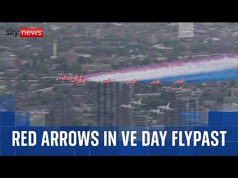 VE Day flypast features fighter jets, Red Arrows and WWII-era aircraft