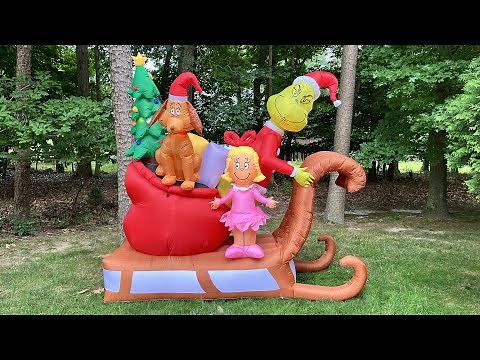 2022 Gemmy Airblown Inflatable Grinch Sled w/ Cindy Lou & Max - Inflation + Review