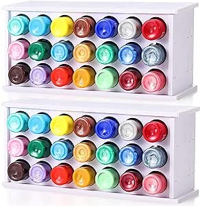 Hicarer 2 Pcs 21 Holes Craft Paint Storage Organizer Vertical Paint Rack Stand Storage Containers Wall Mounted Holder Removable Organizer Box for 2oz Bottle Art Supplies