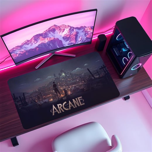 Arcane Inspired Mouse Pad – Neon Fantasy Gaming Desk Mat, Stitched Edge, XL Mousepad, Dark Aesthetic Setup - Etsy UK