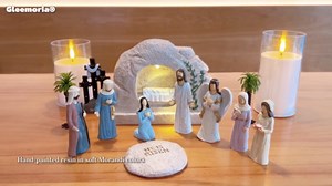 Easter Decorations for Home – 11 Pieces LED Resurrection Scene Set with Empty Tomb & Cross Shaped Resin Table Decor, Jesus Statue Set, Christian Easter Table Decorations & Mantel Decorations