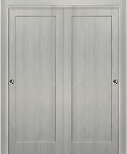 Sliding Closet Door SARTODOORS Quadro 4111 Bypass Interior Doors, no Glass, MDF, 72x96, Gray, Modern Style Hardware Included