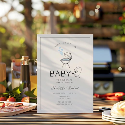 Blue Baby Q Invitation, Editable BBQ Boy Baby Shower Template, Minimalist Digital Invite for Backyard Couples Sprinkle BS289 - Etsy