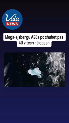 Vala News on Instagram: "Pamjet satelitore tregojnë se ish-ajsbergu më i madh në botë është shndërruar në një masë blu akulli të shpërbërë dhe po zhduket gradualisht Një nga ajsbergët më të mëdhenj dhe më jetëgjatë që është regjistruar ndonjëherë, i njohur si A23a, po hyn në fazën e fundit të ekzistencës së tij pas gati katër dekadash në oqean. Pamje të reja satelitore tregojnë se struktura e tij masive është kthyer në një sipërfaqe me vija blu të theksuara, shenjë e qartë e shkrirjes dhe fragme