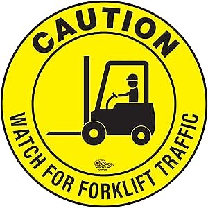Mighty Line Forklift Floor Sign for Safety, Warning, Heavy-Duty, Peel and Stick, Adhesive, Industrial Quality, Caution Watch For Forklift Traffic, 12"
