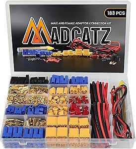 183 Pcs MADCATZ T-Plug, EC3/EC5, XT30/60/90 Male & Female Connector Adapters with 14awg Silicone Wire and Heat Shrink Tubing for RC ESC Lipo Battery Motor Accessories