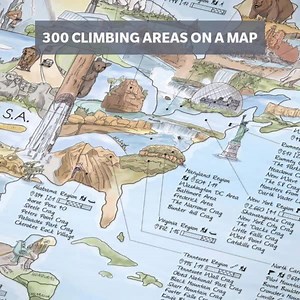 The CLIMBING MAP - over 300 climbing areas and crags, information on climbing types, number of routes, heights and levels. Available as towel, poster and canvas. | Awesome Maps