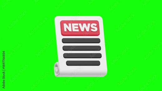 3D Newspaper Icon Animation with Green Screen Background for News, Media, Journalism, and Digital Publishing Projects