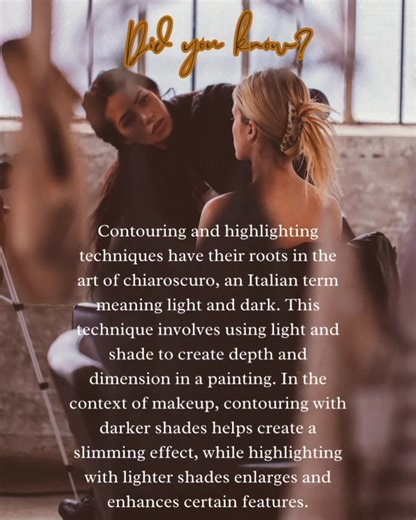 Contouring and highlighting techniques have their roots in the art of chiaroscuro, an Italian term meaning light and dark. This technique involves using light and shade to create depth and dimension in a painting. In the context of makeup, contouring with darker shades helps create a slimming effect, while highlighting with lighter shades enlarges and enhances certain features. #highlight #contour #hac