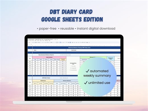 DBT Diary Card Google Sheets | Automated Weekly Summary | DBT Skills & Emotions Tracker | Digital Download - Etsy Canada